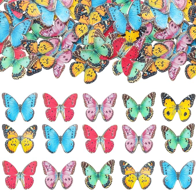 Gyufise 48Pcs Multicolor Butterfly Cake Decorations: Edible Wafer Paper Butterflies, Cupcake Toppers, Party Decorations, Birthday, Gender Reveal, Baby Shower, Wedding Anniversary, Kids Birthday