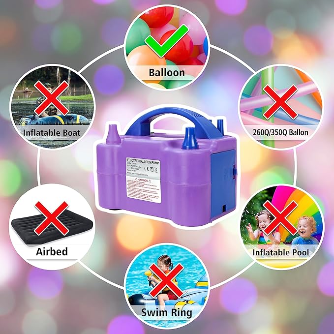Electric Balloon Pump, Portable Electric Balloon Blower Machine Balloon Air Pump, Dual Nozzle 110V 600W Balloon Inflator for Party Decoration Christmas Birthday