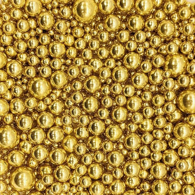 Dynastang Mixed Size Super Gold Pearls Sprinkles Edible Pearls Cake Decorating Pearls Cake Decorations Cupcake Toppers Cookie Decorating Perfect for Cakes, Cupcakes, Desserts Toppings 3OZ