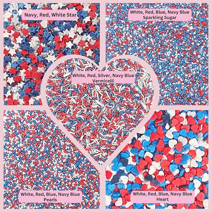 Confect Edible Christmas Sprinkles | Assorted Pack of 5 Patriotic Mix Red, White, Blue & Silver Sprinkles For Cake & Cupcake Decorations | Vegan, Gluten-Free, Soy-Free, Dairy-Free, Palm Oil-Free- 5 Oz
