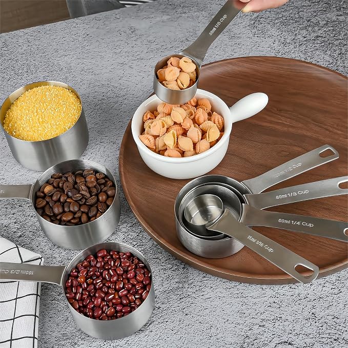 Measuring Cups Set 8, 18/8 Stainless Steel Measuring Cups Set, Metal Measuring Cups With 1/8, 1/4, 2/3, 3/4 Measuring Cup for Kitchen & Baking