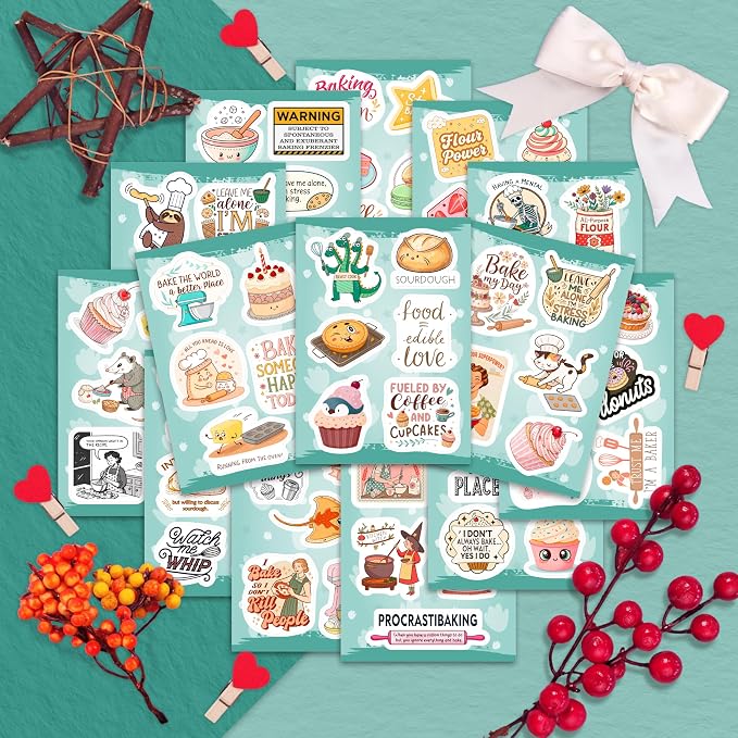 100Pcs Baking Stickers, Bakery Stickers for Water Battles — Baking Gifts for Bakers — Bakery Party Supplies - Gift for Women & Men