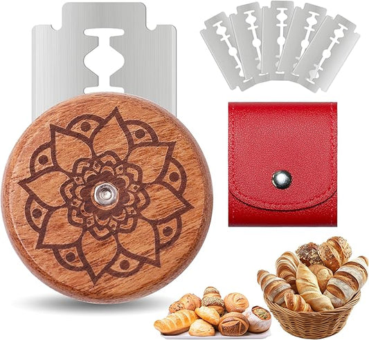 UFO Bread Lame Cutter for Homemade Sourdough,Bread Scorer Tool for Sourdough with 5 Blades and Case,Slashing Tool Bread Cutting Knife for Artisan Bread and Baguette Makers,Lotus-red