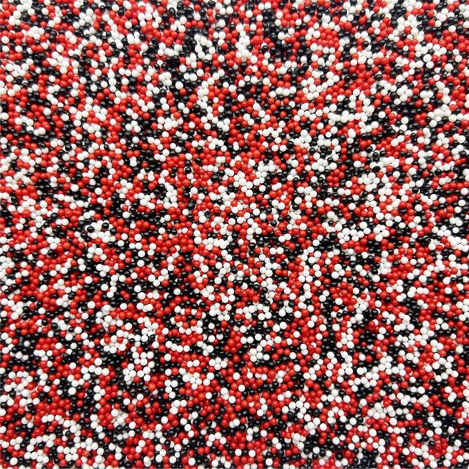 SE Si&Moos Nonpareil Sprinkles, 2mm Red White and Black Mini Edible Pearls Red and Black Sprinkles for Cake Decorating Halloween Cake Decorations Wedding Baby Shower Party Christmas Holiday Supplies 3.5 OZ
