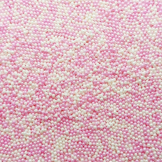 SE Si&Moos Nonpareil Sprinkles, 2mm Pink and White Mini Edible Pearls Baby Pink and White Sprinkles for Cake Decorating Halloween Cookie Decorations Wedding Baby Shower Party Christmas Holiday Supplies 3.5 OZ