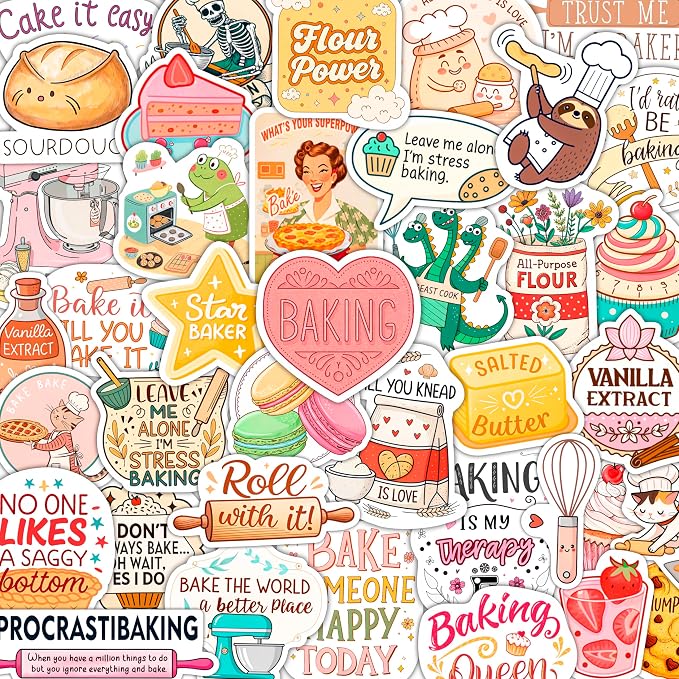 100Pcs Baking Stickers, Bakery Stickers for Water Battles — Baking Gifts for Bakers — Bakery Party Supplies - Gift for Women & Men