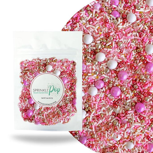 Sprinkle Pop Pink Velvet Sprinkle Mix| Pastel Pink and White Sprinkles with Edible Metallic Dragees| Decorating Sprinkles Made in USA for Princess Baby Shower Gender Reveal Cake Cupcakes Cookies, 2oz