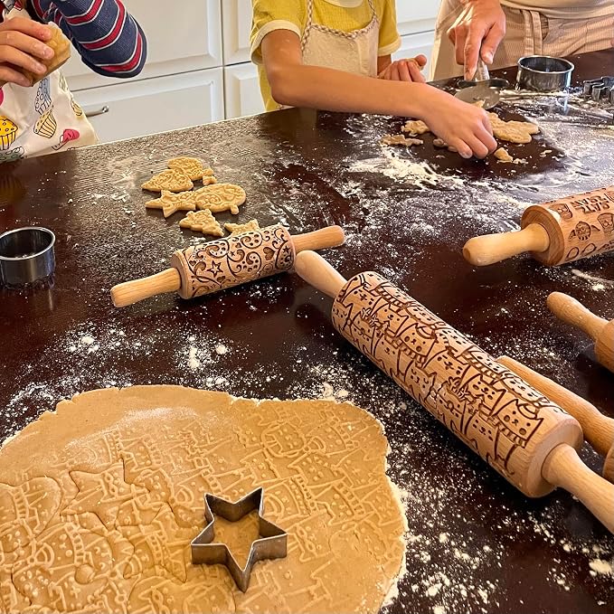 DOILY Embossing Rolling Pin with Flowers Pattern. Dough and Clay Roller for Embossed Cookies and Pottery. Cookie and Ceramic Stamp. Backing Gifts for Women by Algis Crafts