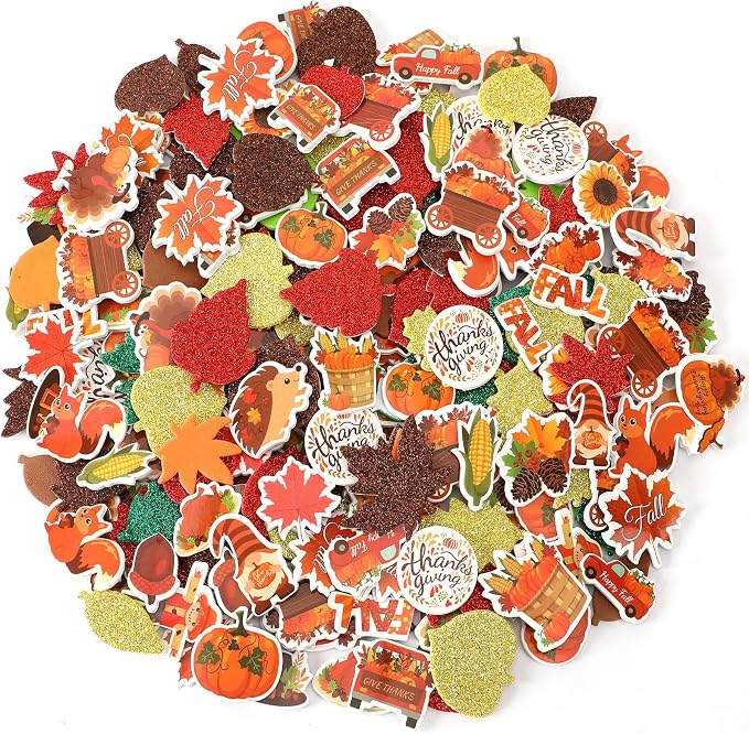 600Pcs Fall Thanksgiving Foam Sticker Glitter Maple Leaf Sticker | Autumn Decals for Kids, School Projects, Classroom Handmade DIY Arts Crafts, Scrapbook, Party Favors Decorations