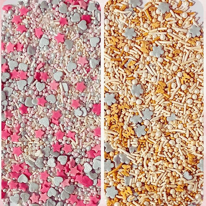 Confect Gold, silver and white Pearl Sprinkles | Sprinkles for Baking, Cookie & Cake Decorative | Valentines Edible sprinkle Mix Pack of 5 -Vegan, Gluten-Free, Nut-Free, Soy-Free, Dairy-Free, Palm Oil-Free -5 Oz