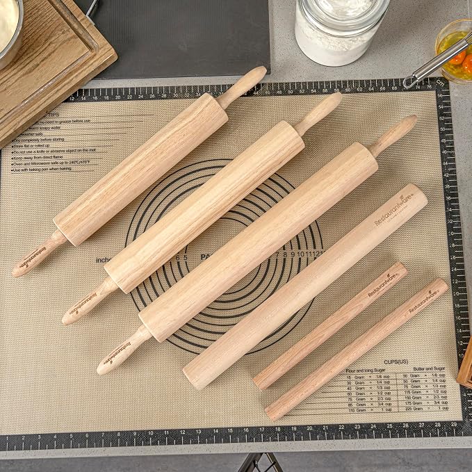 Restaurantware Wood Rolling Pin 10 Count 13 Inches Solid Wood Baking Tool, Ergonomic Dough Roller With Smooth Rotation, Beige Kitchen Pastry Tool for Professional Bakers
