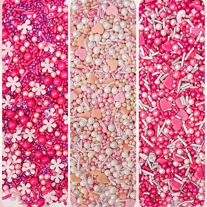 Confect Valentine’s Day Sprinkles Mix – Pink, Gold & White Pearl Heart Sprinkles with Sparkling Sugar – Edible Baking Decorations for Cakes, Cupcakes, Cookies – Birthday & Celebration Sprinkles | Vegan, Gluten-Free, Nut-Free, Soy-Free, Dairy-Free, Palm...