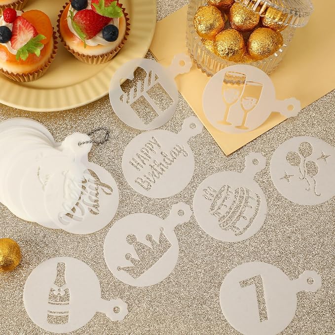 JULBEAR Birthday Cookie Stencils 36 Pcs Reusable Templates for Cake Baking | Reusable Mold, Birthday Party Dessert Coffee Decoration, Cookies Painting DIY, 36 Pieces Templates Tools