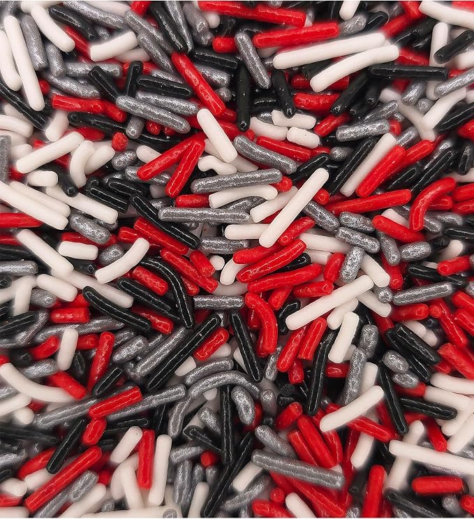 NCS Atlanta Football Black, Red, White & Silver Jimmies Edible Sprinkles – Cupcake, Cake & Cookie Decorations, 7 oz