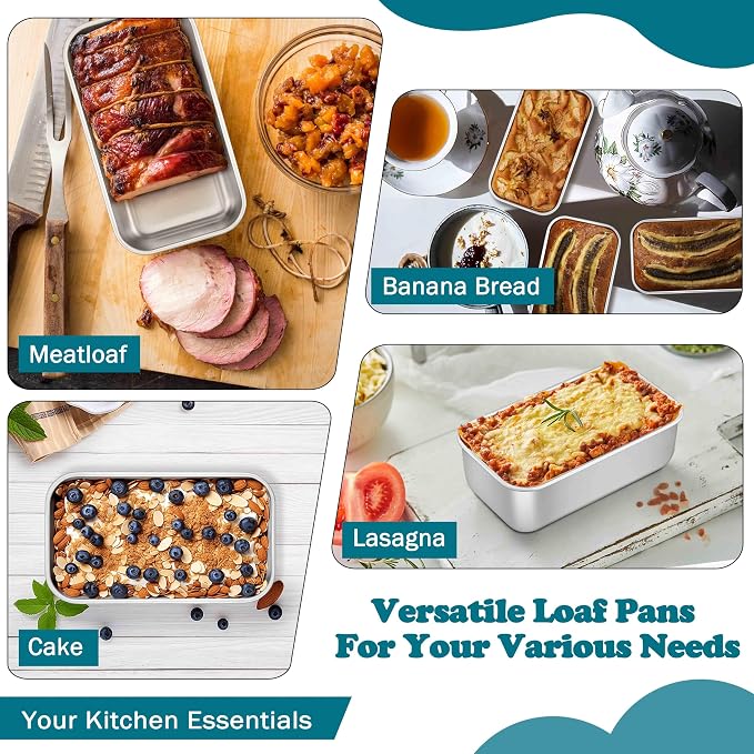 TeamFar Mini Loaf Pan, 8 PCS Stainless Steel Loaf Pans for Baking Bread, 6.3 x 3.5 Inch Bread Baking Pan for Homemade Bread, Meatloaf, Cake and Brownies, Non-Toxic, Oven & Dishwasher Safe