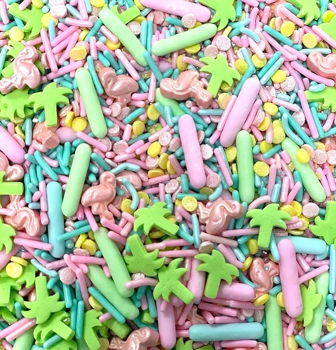 COOL MOM SPRINKLES Palm Springs Flamingo Sprinkles (4 oz.) – Tropical Beach Summer Themed Sprinkles for Decorating Ocean Cakes, Cupcakes, Cookies & Desserts – Mixed in the USA/Gluten-Free