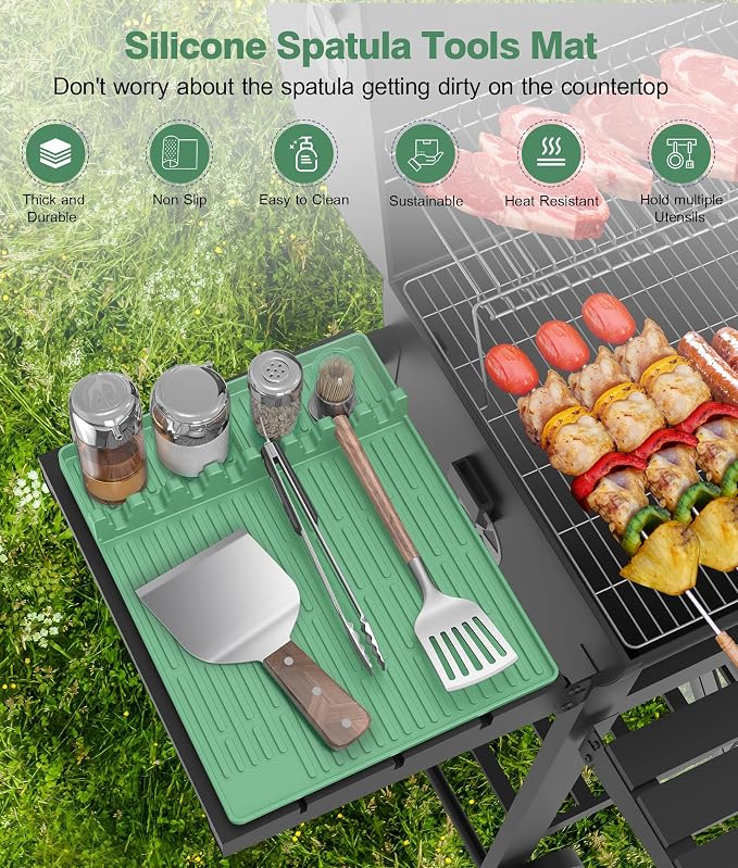 Silicone Griddle Tools Mat for Blackstone - Large Silicone Spatula Mat with Drip Pad - Griddle Mats BBQ Grill Accessories - Blackstone Griddles Accessories, Gifts for Men(Light Green)