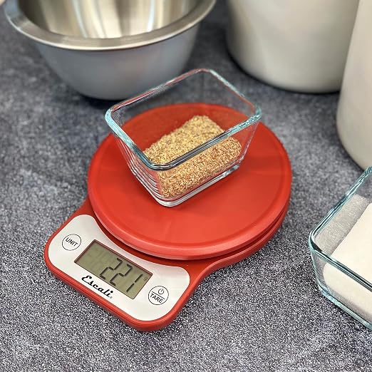 Escali Telero Digital Food Scale, High Precision Kitchen Scale for Cooking, Baking, Portion Control, Meal Prep, Weigh in Grams and Ounces, 11 lb Capacity, Red (T136)