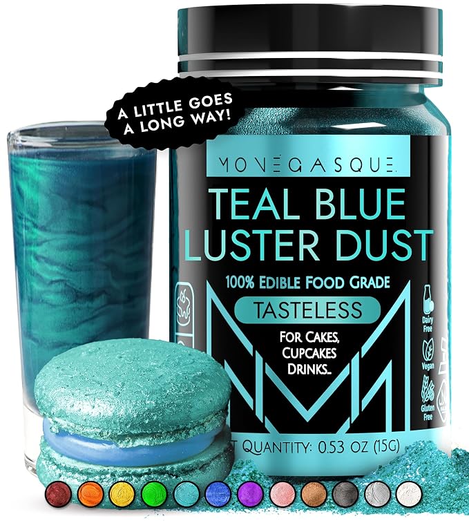 MONÉGASQUE Teal Blue Edible Glitter for Drinks 15g – Edible Glitter for Cakes & Cocktails Shimmer – Cocktail, Cake, & Cupcake Luster Dust Spray – Teal Food Coloring & Drink Decorations Sprinkles