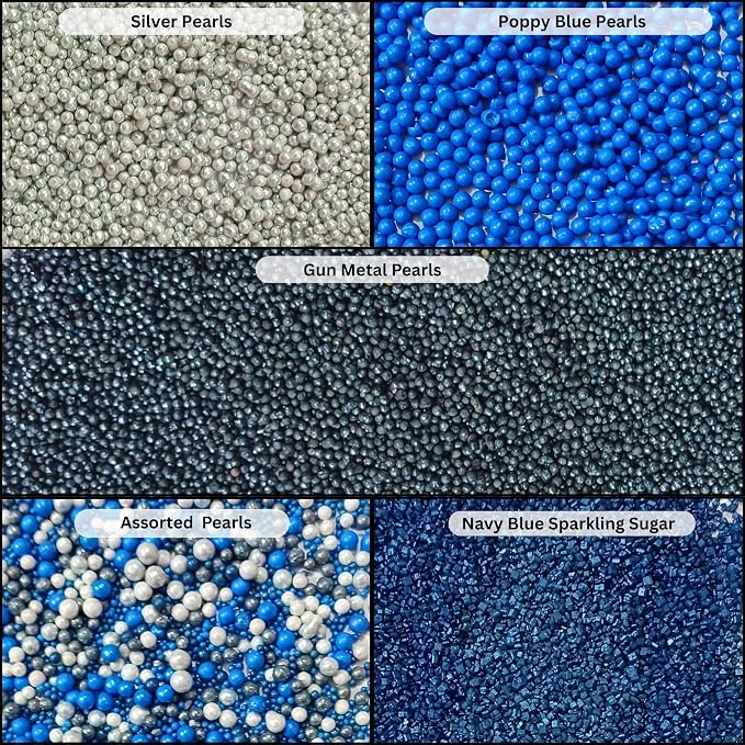 Confect Sprinkles- Graduation Day Disco Ball Mix Sprinkle – 5-Pack Assorted Silver, Black & Blue Dragees with Navy Blue Sparkling Sugar – Edible Decorations for Cakes, Cupcakes & Cookies –Vegan, Gluten-Free, Nut-Free, Soy-Free, Dairy-Free, Palm Oil-Fre...
