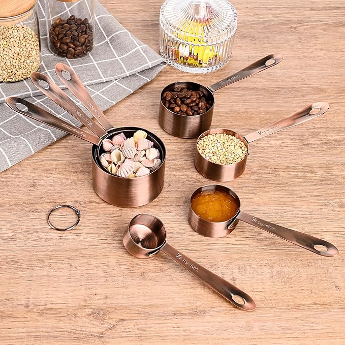 Measuring Cups and Spoons Set, Copper Measuring Cups and Spoons Set for Baking & Kitchen, Stainless Steel Measure Cup and Spoon for Dry &Liquid, Metal 7 Measure Cups&6 Spoons