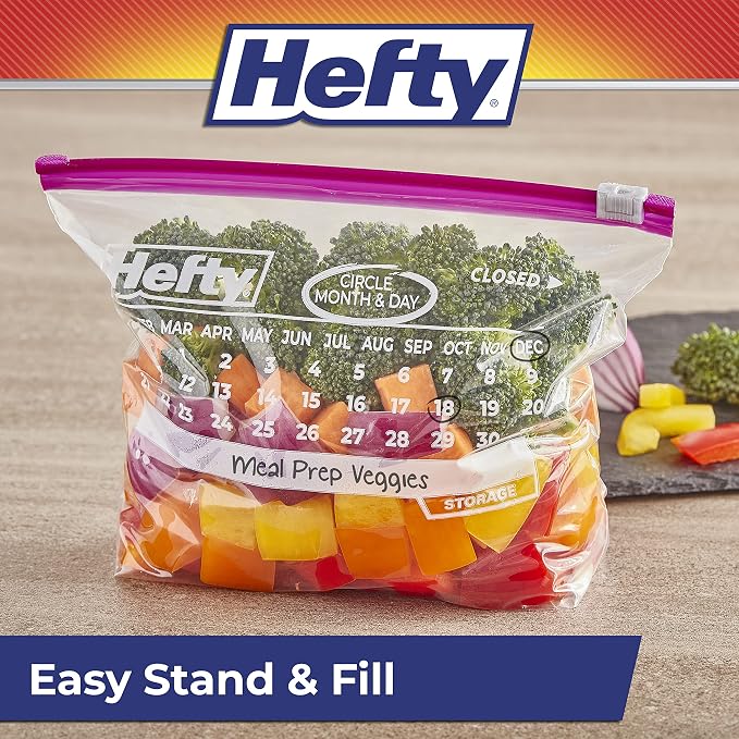 Hefty Slider Calendar Storage Bags,Quart Size,320 Total,40 Count (Pack of 8)
