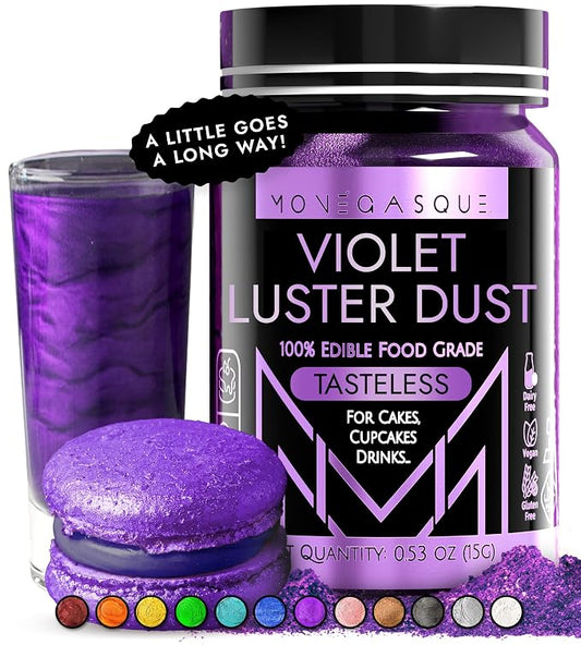 MONÉGASQUE Purple Edible Glitter for Drinks 15g – Violet Edible Glitter for Cakes & Cocktails – Purple Luster Dust for Cocktails – Violet Food Coloring for Cupcakes & Cake Decorations Spray