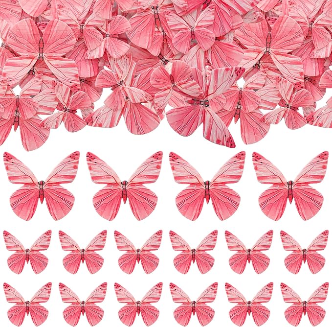 Gyufise 72Pcs Edible Cupcake Toppers - Butterfly & Rose Red Cake Decoration for Baby Shower & Kids Birthday Party