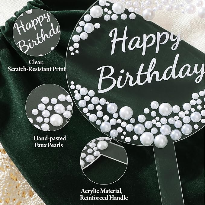 Coucoland Birthday Cake Topper - Round Acrylic Cake Decor with Elegant Pearls for Party Supplies