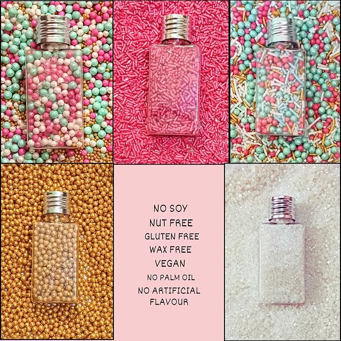 Confect Sprinkles – Princess Party Edible Sprinkles | Mix with Golden Pearl, Blue & White Dragees, , Mint green, White Sparkling Sugar & Pink Jimmies | Vegan, Gluten-Free Cake & Cupcake Decorating Topping - 5 Oz
