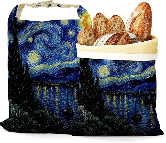 2 Pack Beeswax Starry Lake Bread Bags for Sourdough Homemade Breads, Reusable Beeswax Bread Night Sky Storage Bag, Keep Loaves Fresh Longer, Freezer Safe & Airtight, Zero Waste 17 x 13''