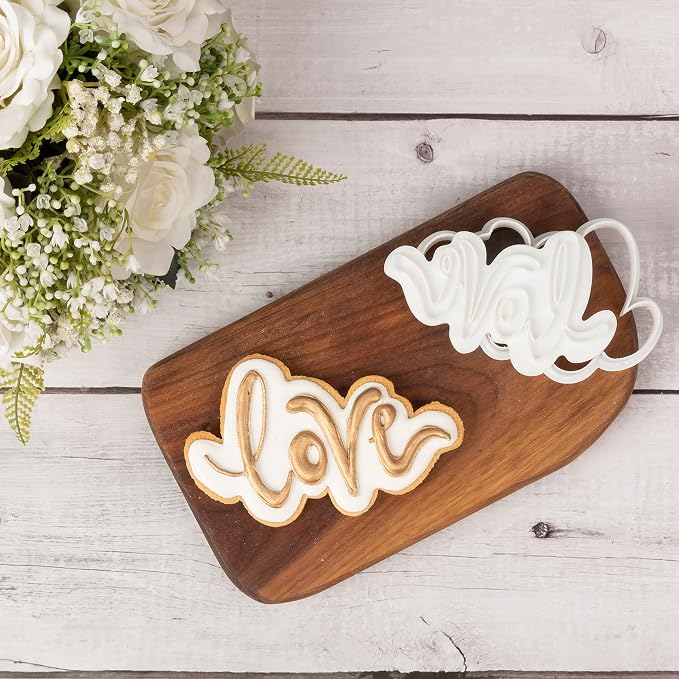Love Cookie Cutter with Plunger Stamps Baking Dough Tools Wedding Cake Shapes PLA Cutter Molds for Birdesmaid Party 3" Kitchen Supplies