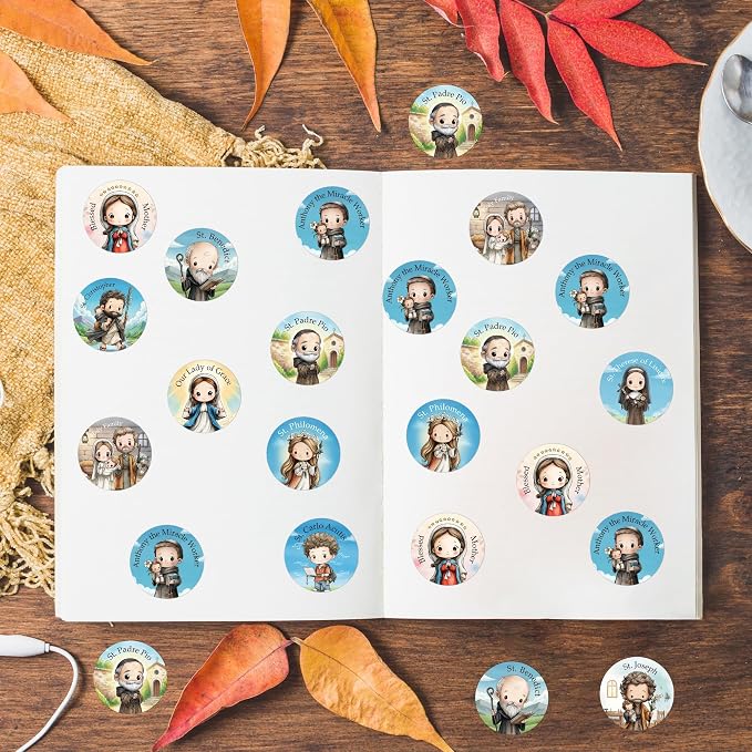Christian Religious Stickers Roll - 1000 Pcs Catholic Saints Stickers, Cartoon Bible Jesus Sticker for Scrapbook Journal Envelope Card, Church Sunday School Easter Party Favor Supplies