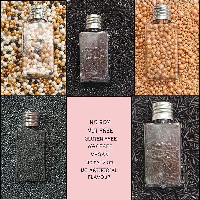 Confect Masquerade Sprinkles Mix – Champagne Gold & Black Pearl Dragees, Black Jimmies & Sparkling Sugar | Edible Sprinkles for Cakes, Cupcakes & Desserts | Vegan, Gluten-Free, Nut-Free, Soy-Free, Dairy-Free, Palm Oil-Free- 5 Oz