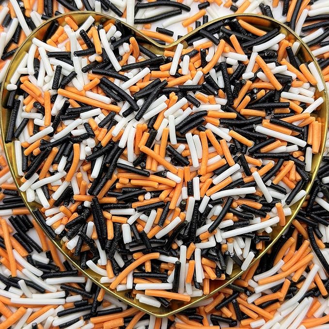 CandiJumpin Black White and Orange Jimmy Sprinkles, Halloween Sprinkles for Cake Decorating Edible Cake Jimmies Edible Crunchy Jimmies Ice Cream Toppings, Baby Shower Party Halloween Christmas Supplies 3 OZ