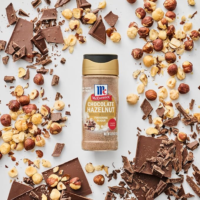 McCormick Finishing Sugar, Chocolate Hazelnut, Limited Edition, Rich Cocoa and Roasted Hazelnut Notes, For Cookies, Ice Cream, Dessert, Beverages, and More, 3.61 oz (Pack of 2)