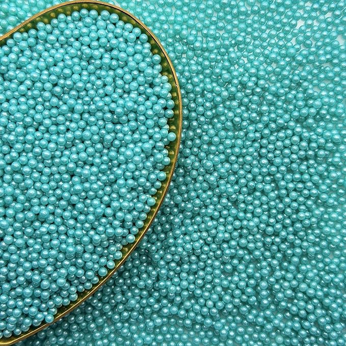 CandiJumpin 2mm Edible Teal Pearls, Teal Nonpareils Sprinkles Small Pearl Sprinkles for Cake Decorating Mini Sugar Pearls for Baking Baby Shower Party Wedding Christmas Supplies 3 OZ