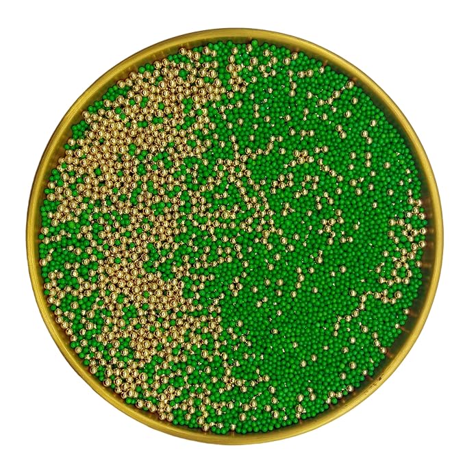 Edible Dark Green & Super Gold Sprinkles Candy 2mm Mini Pearls Cake Decorations Cupcake Toppers Cookie Decorating Perfect for Wedding Party Valentine Halloween Christmas Supplies 3OZ