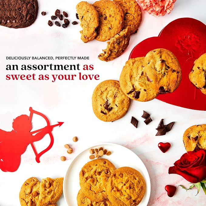 David’s Cookies Assorted Cookie in Love Gift Tin, Fresh Baked Gourmet Dessert Sampler, Soft Handmade Cookie Variety, Premium Bakery Cookies for Gifting, 2lb - Gourmet Cookies Gift Basket
