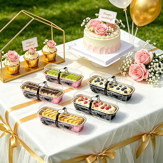 NPLUX Mini Cake Pans with Lids, Spoons and Stickers, 100 Pack 6.8 oz Assorted Color Disposable Aluminum Foil Baking Pans, Rectangular Mini Loaf Containers for Brownies, Cheesecake and Bake Sale
