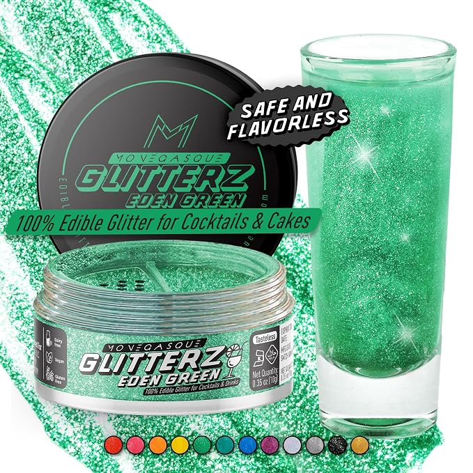 MONÉGASQUE Eden Green Edible Glitter for Drinks 10g – Edible Glitter for Cakes & Cocktails – Food Coloring Spray for Cake Decorations – Cocktail Drink Shimmer Powder – Green Sprinkles for Cake