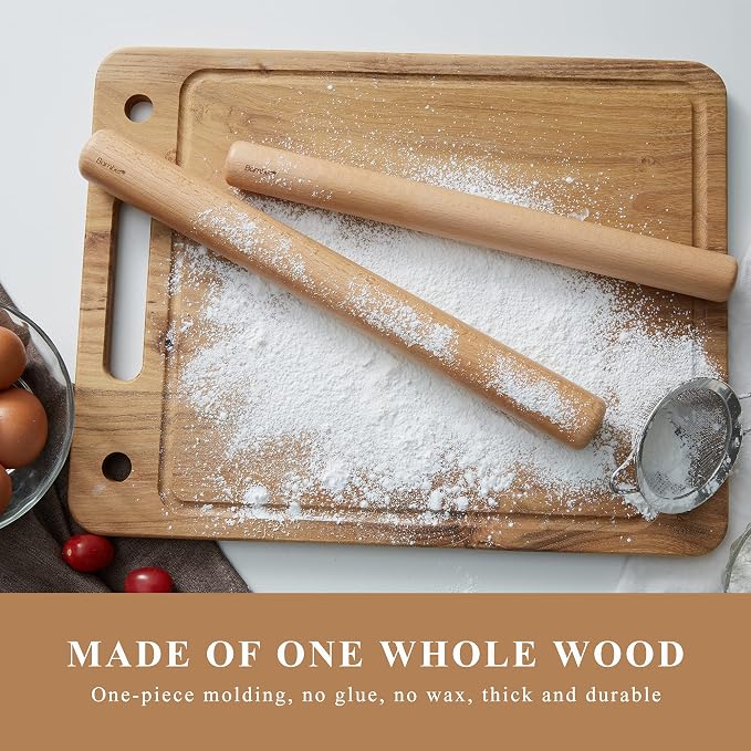 Bamber Wood Rolling Pin for Baking Large Wooden Rolling Dowel Stick Dough Roller for Cookie Dumpling Pastry Pizza Tortilla, 17.3'' by 1.6''