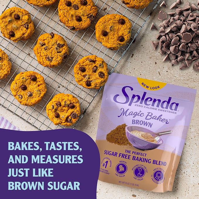 SPLENDA Magic Baker Brown Zero Calorie Plant Based Granulated Baking Blend with Stevia, Erythritol and Allulose – Zero Sugar, Keto Friendly, 1lb (16 oz) Pouch (Pack of 1)
