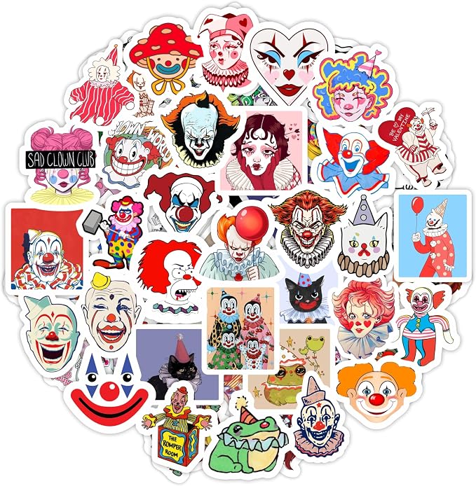 100Pcs Clown Stickers for Water Bottle and Laptop - Clown Party Supplies & Decorations, Waterproof Vinyl Decals, Circus and Fun Stickers, Gifts for Women & Men
