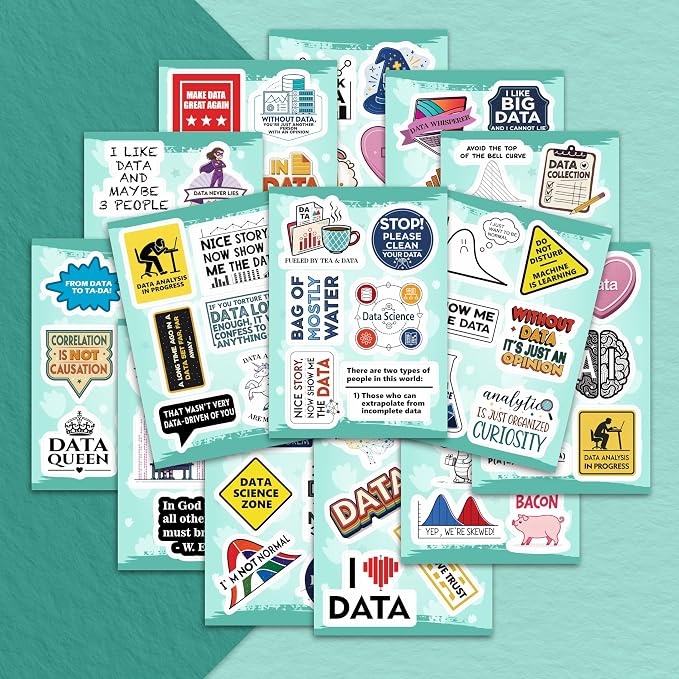 100Pcs Data Science Stickers for Water Bottle, Laptop, Phone - Funny Data Science Gifts for Scientist, Party Supplies - Gift for Women & Men
