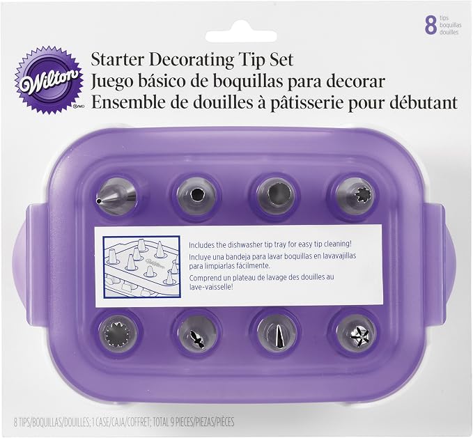 Wilton Piping Tips Set, Cake Decoration Stainless Steel Piping Tips With Carrying Case, Frosting Tips 9-Piece Baking Supplies (Purple)