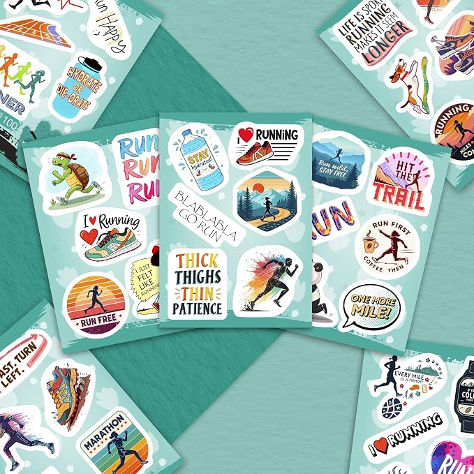 100Pcs Running Stickers for Water Bottles, Run Stickers, Runner Decals - Gifts for Runners - Running Party Supplies - Gift for Women & Men