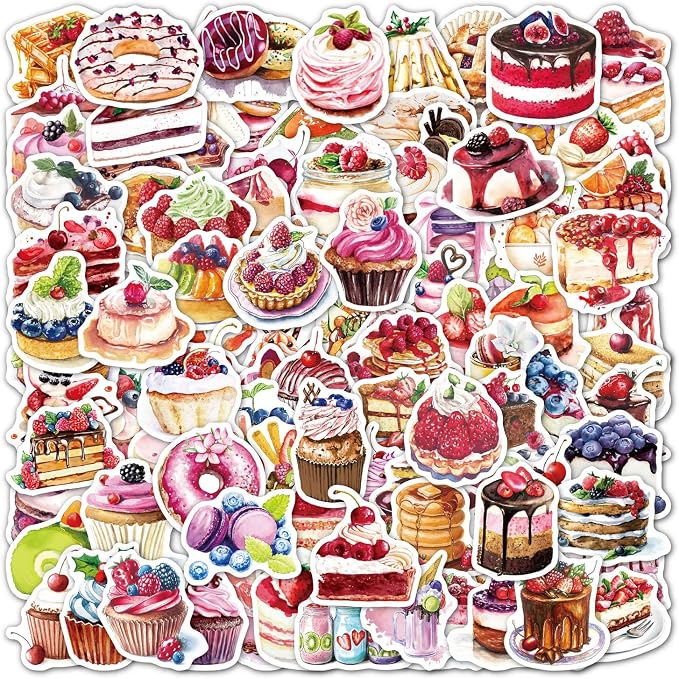 Cake Theme Stickers - MAXLEAF 100PCS Vintage Waterproof Stickers for Decoration Planner Phone Case Scrapbook Coffee Journals Decoration