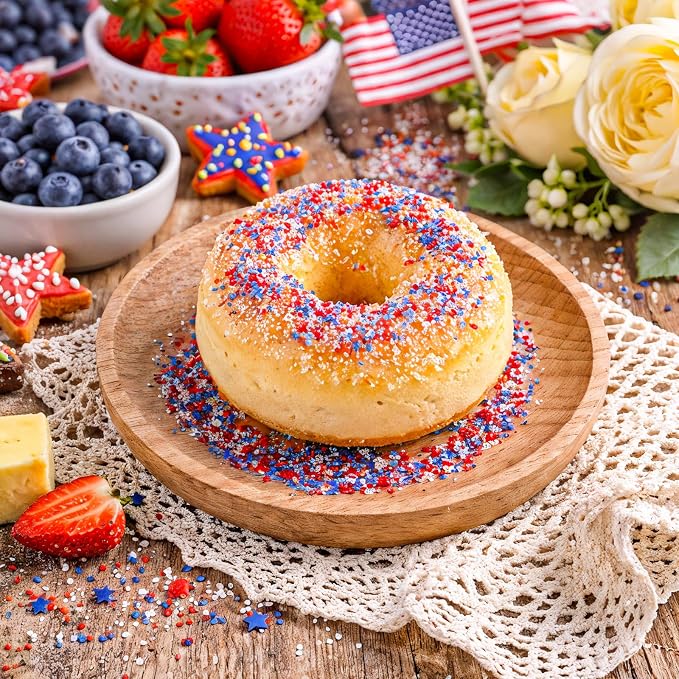 Patriotic Sanding Sugar Sprinkles - Red White & Blue Sparkling Sugar Crystals for Cookies | 4th of July Sprinkles for Baking, Cupcakes, Ice Cream, 130g/4.6oz