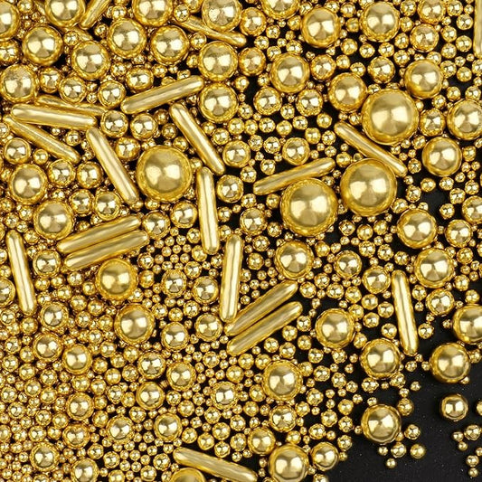 Sprinkles, Gold Pearl Sprinkles Mix, 130g/4.6oz Edible Sprinkles for Cake Decorating, Candy Baking Decorations, Ice Cream Toppings and Cookie Decorating, Wedding Party Valentines Supplies